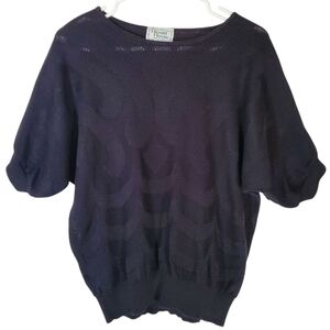 🟢7406 * Herald House Pattern Short Sleeve Sweater Black Size L Vintage